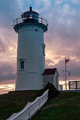 Nobska Lighthouse Tower in Massachusetts at Sunset